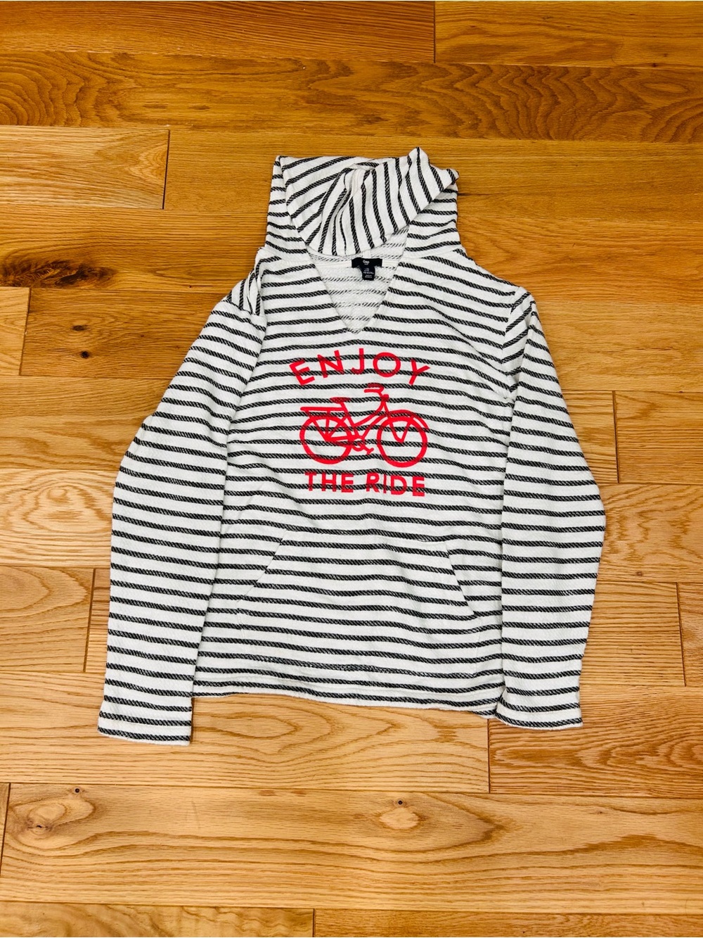 GAP Black & White Striped Hoodie with Red Bike Graphic